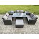 7 pieces Outdoor Lounge Sofa Set Wicker pe Rattan Garden Furniture Set with Rising Lifting Table Double Seat Sofa 2 Side Tables Big Footstool Dark