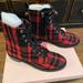 Kate Spade Shoes | Kate Spade Jemma Glitter Lace Boots Plaid Lingonberry Women’s 9 Nwt | Color: Black/Red | Size: 9