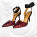 Jessica Simpson Shoes | Jessica Simpson Perinna Red Snakeskin Stilleto Ankle Straps Heels | Color: Black/Red | Size: 10m/42