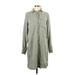 Old Navy Casual Dress - Shirtdress Collared Long sleeves: Green Solid Dresses - Women's Size Small Tall