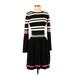 Vince Camuto Casual Dress - Fit & Flare Crew Neck Long sleeves: Black Stripes Dresses - Women's Size X-Small