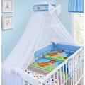 Babymam BABY CANOPY DRAPE MOSQUITO NET WITH HOLDER TO FIT COT & COT BED (DINO BLUE)