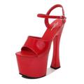 FamMe Womens Open Toe High Platform Chunky Block High Heels Dress Sandals 7.8 Inch Heels Ankle Strap heeled sandals Party Wedding Dress Shoes,Red,38