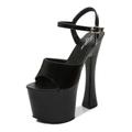 FamMe Womens Open Toe High Platform Chunky Block High Heels Dress Sandals 7.8 Inch Heels Ankle Strap heeled sandals Party Wedding Dress Shoes,Black,35