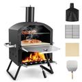 TANGZON Outdoor Pizza Oven, 2 Tier Wood-fired Pizza Maker with Waterproof Cover, Cooking Grill and Pizza Stone, Outdoor Garden Patio BBQ Pizza Cooker for Meat, Fish and Veg