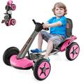 Maxmass Kids Electric Go Kart, 12V Battery Powered Vehicle Car with Adjustable Steering Wheel & Seat, Cup Holder and LED Lights, Folding Toddlers Ride On Racer for 2-5 Years Old (Rose Red)