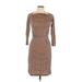 Leota Casual Dress - Sheath: Tan Polka Dots Dresses - Women's Size Small