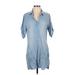 Velvet Heart Casual Dress - Shift Collared Short sleeves: Blue Solid Dresses - Women's Size X-Small