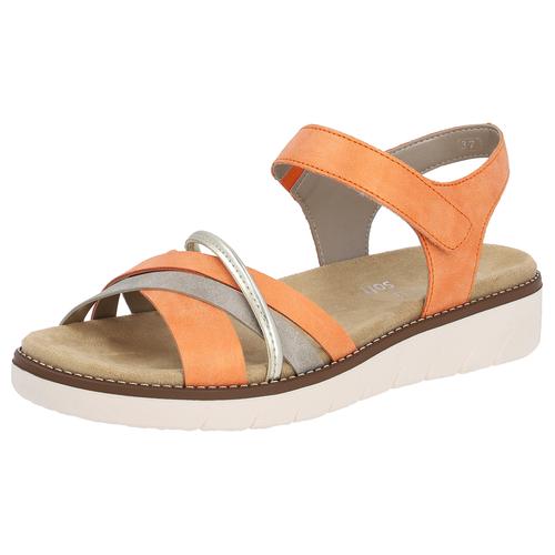 Riemchensandale REMONTE Gr. 39, goldfarben (orange, goldfarben) Damen Schuhe Keilabsatz, Sommerschuh, Sandalette mit herausnehmbarer Softeinlage