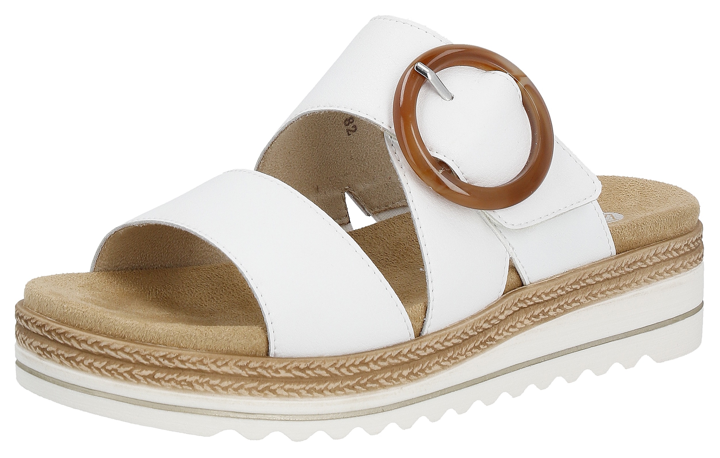Pantolette REMONTE, Damen, Gr. 40, weiß, Leder, Schuhe, Keilabsatz, Sommerschuh, Schlappen mit Zierschnalle