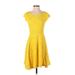 Casual Dress - A-Line Scoop Neck Short sleeves: Yellow Dresses - Women's Size Small