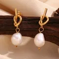 Boucles d'oreilles goutte de perle d'eau douce pour femme bouton de nœud degré d'eau bijoux en