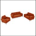 Orren Ellis 3 Piece Living Room Sofa Set, Including Sofa, Loveseat & Sofa Chair w/ 2 Pillows in Orange | 33.07 H x 71.25 W x 31.88 D in | Wayfair Living Room Sets