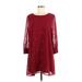 BB Dakota Casual Dress - Mini Scoop Neck 3/4 sleeves: Burgundy Dresses - Women's Size Medium