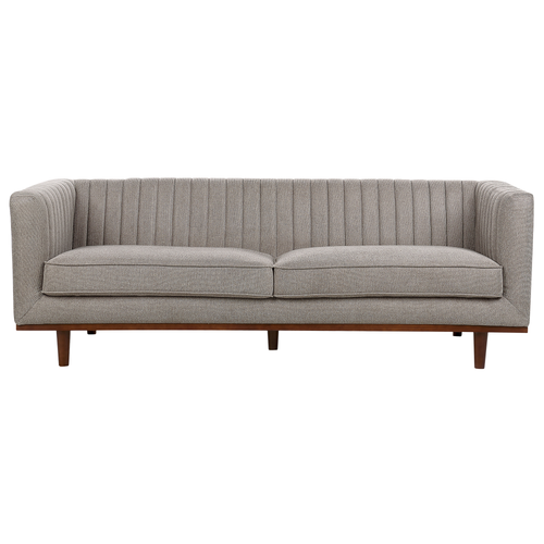 3-Sitzer Sofa Hellbraun Stoffbezug Gesteppt 205 cm Lang mit Holzbeinen Breite Armlehnen Dicke Sitzkissen Modern Wohnzimmer Ausstattung Möbel