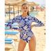 Boston Proper - Blue White - Printed Belted Rashguard One Piece - XS