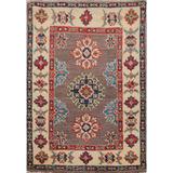 Brown Geometric Kazak Accent Rug Handmade Wool Carpet - 2'1" x 2'11"