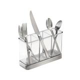 mDesign Plastic Cutlery Storage Organizer Caddy Bin, 3 Section - Clear/Chrome - Chrome/Clear - 2.6 X 7.4