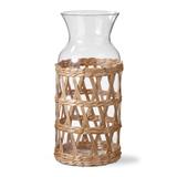 Island Collection Clear Glass Carafe Serveware Drinkware with Natural Cattail Braided Sleeve, 40 oz.