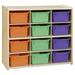 Wood Designs 12 Cubby Storage Cabinet with Assorted Pastel Bins, Montessori Kids Toy Storage Organizer for Kindergarten - 30"