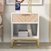 Nightstand with USB Charging Station Modern End Table White Natural