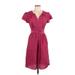 Converse One Star Casual Dress - A-Line V Neck Short sleeves: Burgundy Print Dresses - Women's Size 8