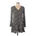 Ann Taylor LOFT Casual Dress - Mini V Neck Long sleeves: Gray Floral Dresses - Women's Size X-Small
