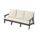 Kevinplus Elegant 3 Seater Outdoor Garden Sofa-HIPS with Wood Grain Finish-Grey/Beige-Durable & Weather Resistant with Cushions-Ideal for Patio Deck and Garden Lounging