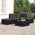4 Piece Patio Lounge Set with Cushions Black Poly Rattan