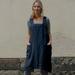 Womens Dresses Women Cotton Linen Pinafore Square Cross Apron Garden Work Dress Elegant Dresses For Women Blue