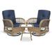 MEETWARM 3 Pieces Outdoor Wicker Swivel Rocker Patio Set Rocking Chairs Rattan Patio Furniture Sets with Thickened Cushion and Glass-Top Coffee Table Conversation Bistro Set for Porch (Navy Blue)