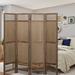 Fionafurn 4-Panel Room Divider Platane Wood Folding Louver Privacy Screen Partial Partition 67in(H) Deep Brown