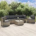7 Piece Patio Lounge Set with Cushions Gray Poly Rattan
