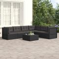 6 Piece Patio Lounge Set with Cushions Black Poly Rattan