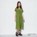 Women's Linen Blend Square Neck Short-Sleeve Dress | Green | Small | UNIQLO US