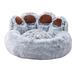 dnusflzt Soothing Paw-Shaped Pet Round Bed Fluffy Long Plush Calming Donut Dog Sleeping Nest Anti-Slip Warming Pet Sofa