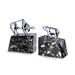 Stock Market Silver Plated Bull & Bear Bookends on Black Zebra Mable Base.