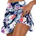 Munlar Athletic Women s Shorts Tennis Skirts Blue Elastic Waist Skort Floral Print Yoag Golf Gym Summer Shorts for Women