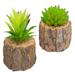2Pcs Artificial Potted Succulents Plants Wood Planter Plants Desk Pot Ornament Flower Arrangements Home Office Shelf