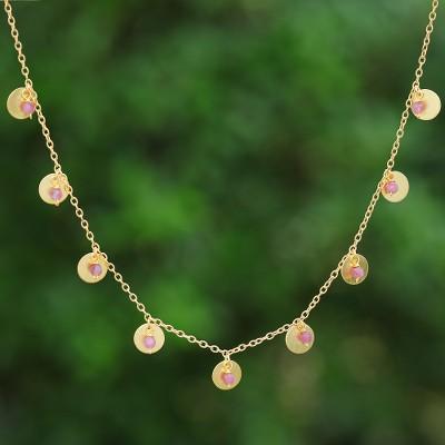 'Adjustable Matte 18k Gold-Plated Tourmaline Charm Necklace'