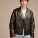 Lucky Brand Vintage Leather Moto Jacket - Men's Clothing Outerwear Jackets Coats in Brown/Black, Size L