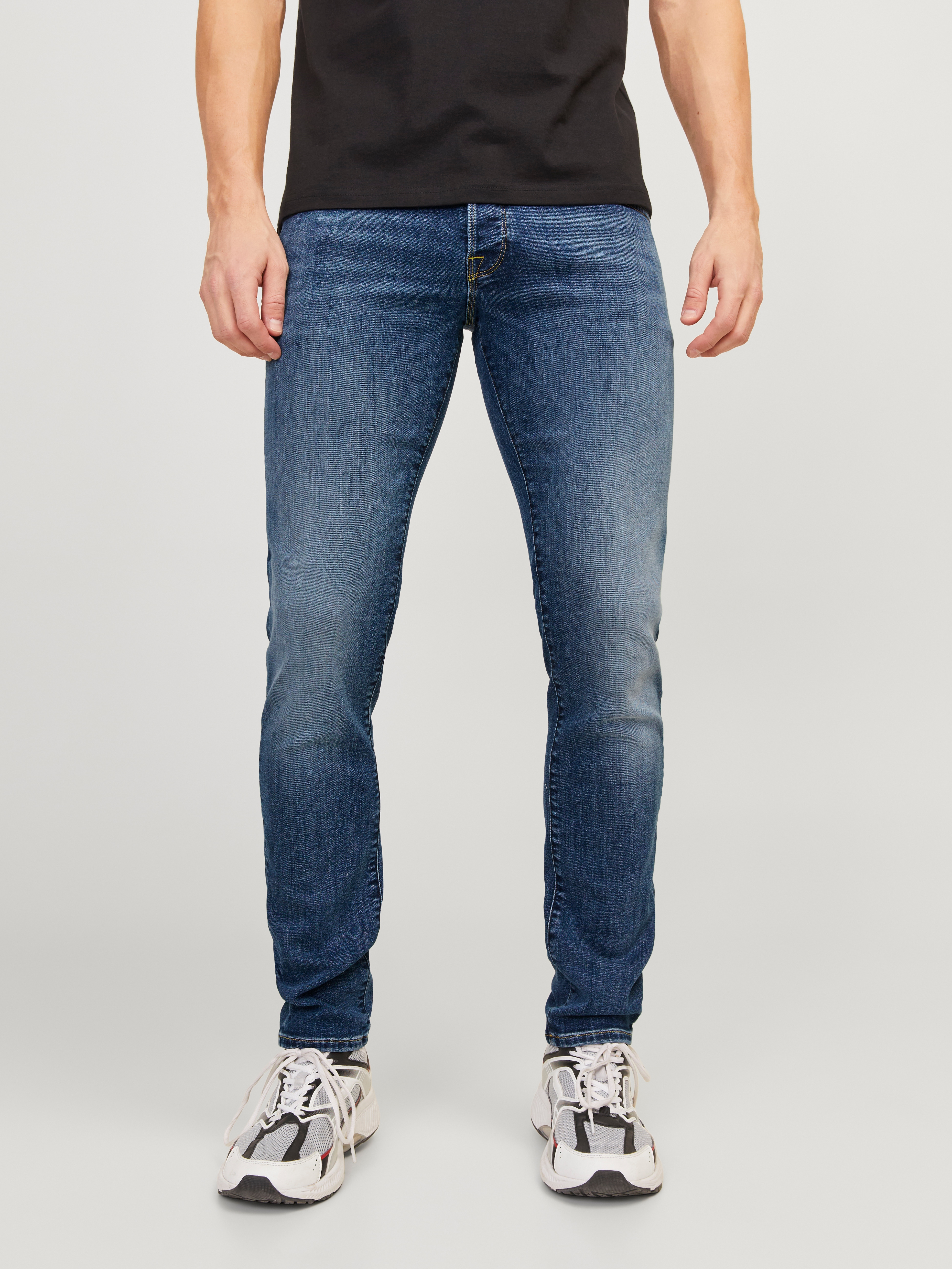 Slim-fit-Jeans JACK & JONES "JJIGLENN – Jeans mit Stretch, niedriger Leibhöhe und Taschen", Herren, Gr. 31, Länge 30, blau (blau denim), Denim/Jeans, Obermaterial: 80% Baumwolle, 18% Polyester, 2% Elasthan, Abriebeffekte, slim fit knöchellang, Jeans...