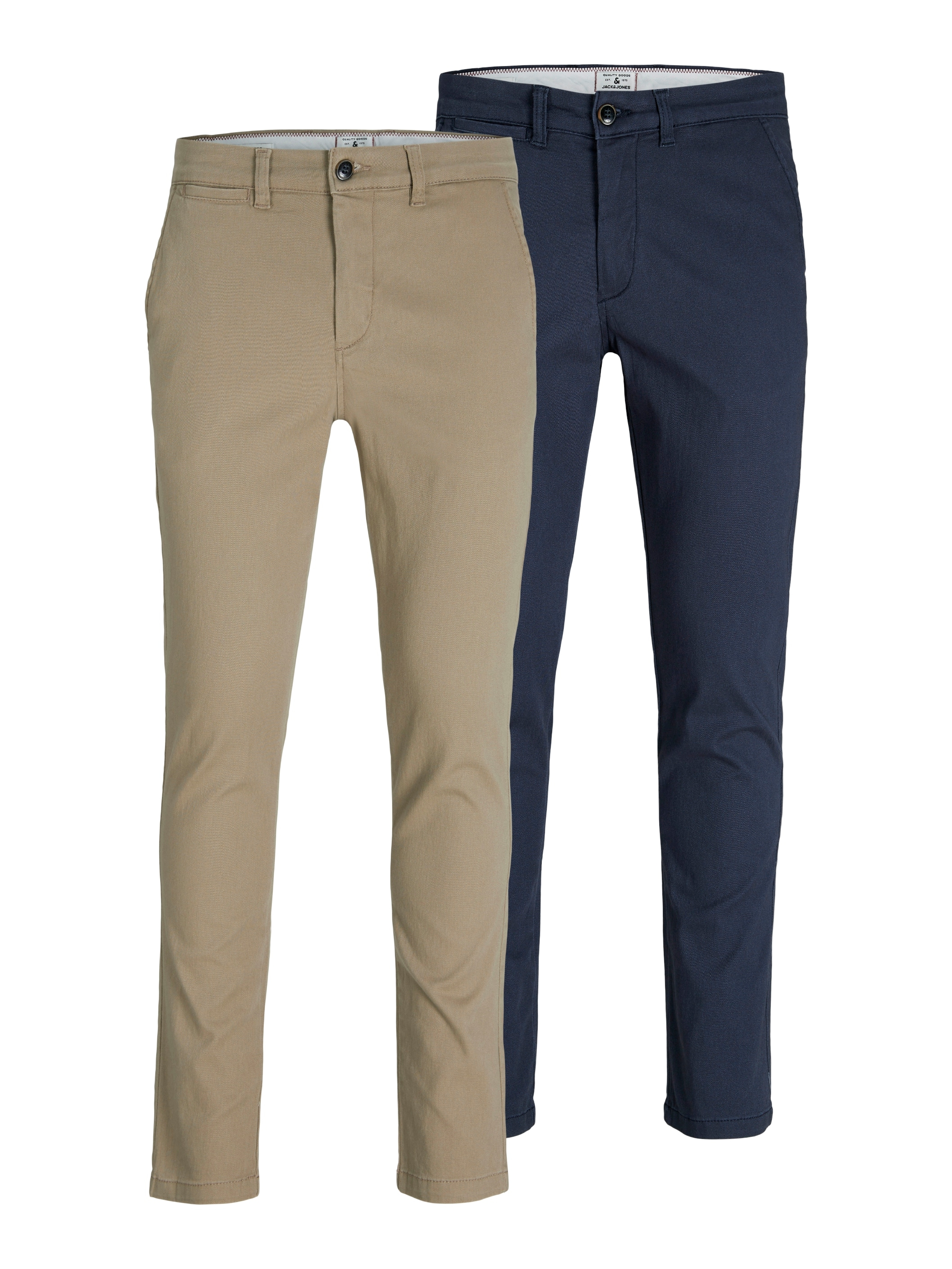 Chinohose JACK & JONES "SLIM FIT MARCO 2PCS", Herren, Gr. 28, Länge 30, beige, Twill, Obermaterial: 98% Baumwolle, 2% Elasthan, schmal lang, Hosen Chinohose