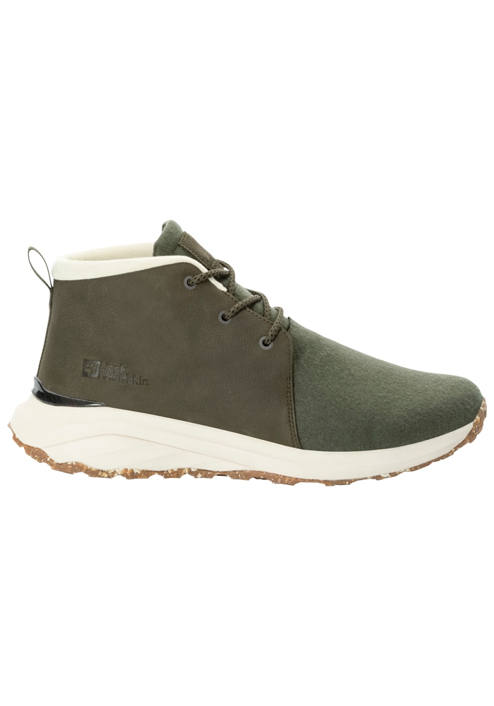 Schnürschuh JACK WOLFSKIN "CAMPFIRE CHAKKA MID M", Herren, Gr. UK6-EU395, Normalschaft, grün (island, moss), Main Material Second Material 50% Wool; 50% Polyester Lining 100% Polyamide Sole 100% Rubber/ EVA, Schuhe Schnürschuh