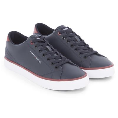 Sneaker TOMMY HILFIGER "TH HI VULC CORE LOW LEATHER ESS", Herren, Gr. 40, blau (dunkelblau), Leder, Lederimitat, kontras