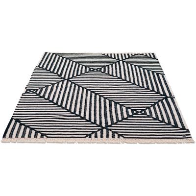 Teppich TOM TAILOR HOME "Criss Cross" Gr. 3, schwarz-weiß (weiß, schwarz), B:140cm H:5mm L:200cm, Baumwolle, Wolle, Teppiche, Fransenteppich, handgewebt, mit Fransen, Boho-Style Image