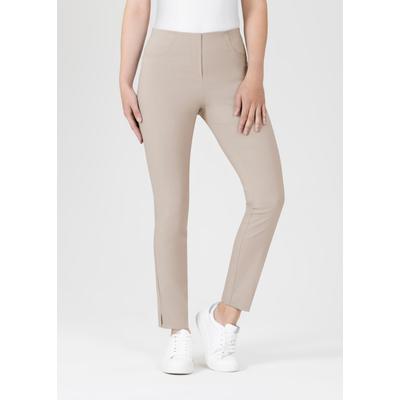Stoffhose STEHMANN "Loli", Damen, Gr. 36, N-Gr, weiß (kalk), Web, Obermaterial: 72% Viskose, 25% Polyamid, 3% Elasthan, unifarben, casual, gerade, unten schmal lang, Hosen, mit Schlitz am Beinabschluss Image