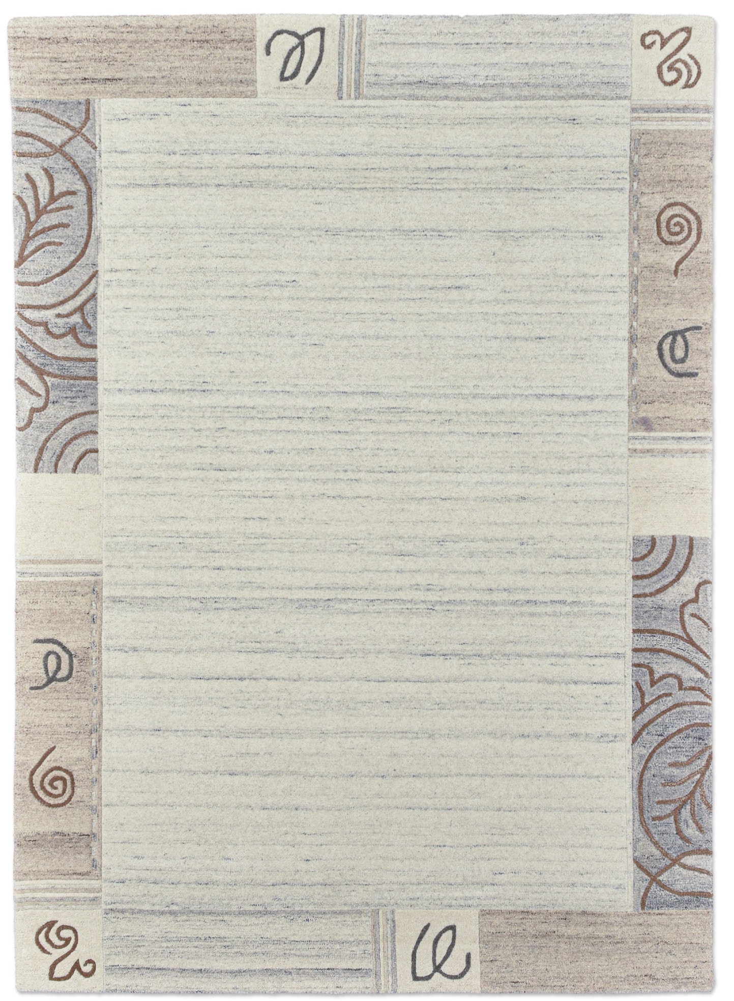 Wollteppich THEKO "Natural Garden" Gr. 31, grau (grau, naturfarben), B:90cm H:14mm L:160cm, Wolle, Teppiche, reine Wolle, mit Bordüre, handgetuftet, Wohnzimmer Image