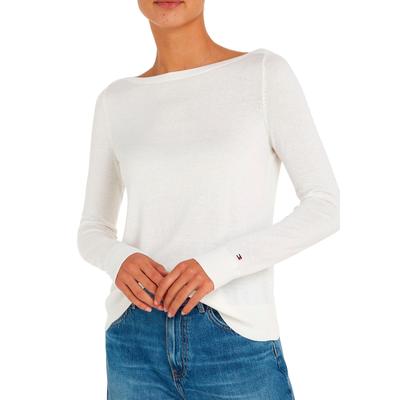 Strickpullover TOMMY HILFIGER "CO JERSEY STITCH V-NK SWEATER", Damen, Gr. XXL (44), beige (ecru), Feinstrick, Obermaterial: 67% Baumwolle, 33% Polyamid, unifarben, casual, Basic, U-Boot-Ausschnitt, Langarm Bündchen, Pullover, mit Tommy Hilfiger... Image