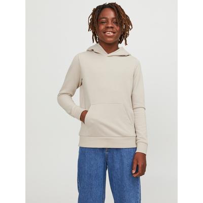 Hoodie JACK & JONES JUNIOR "JJEBRADLEY SWEAT HOOD NOOS JNR", Jungen, Gr. 128, weiß (moonbeam), angeraute Sweatware, Obermaterial: 61% Polyester, 39% Baumwolle, unifarben, Basic, regular fit normal, Rundhals, Langarm Rippbündchen, Sweatshirts Image